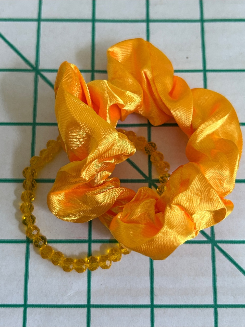 Golden Yellow Satin Scrunchie with Beaded Bracelet